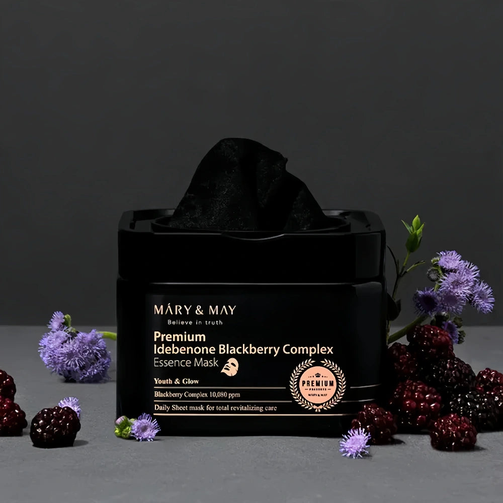MARY & MAY Premium Idebenone Blackberry Complex Essence Mask 20pcs