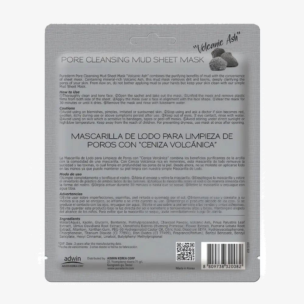 PUREDERM Pore Cleansing Mud Sheet Mask Volcanic Ash