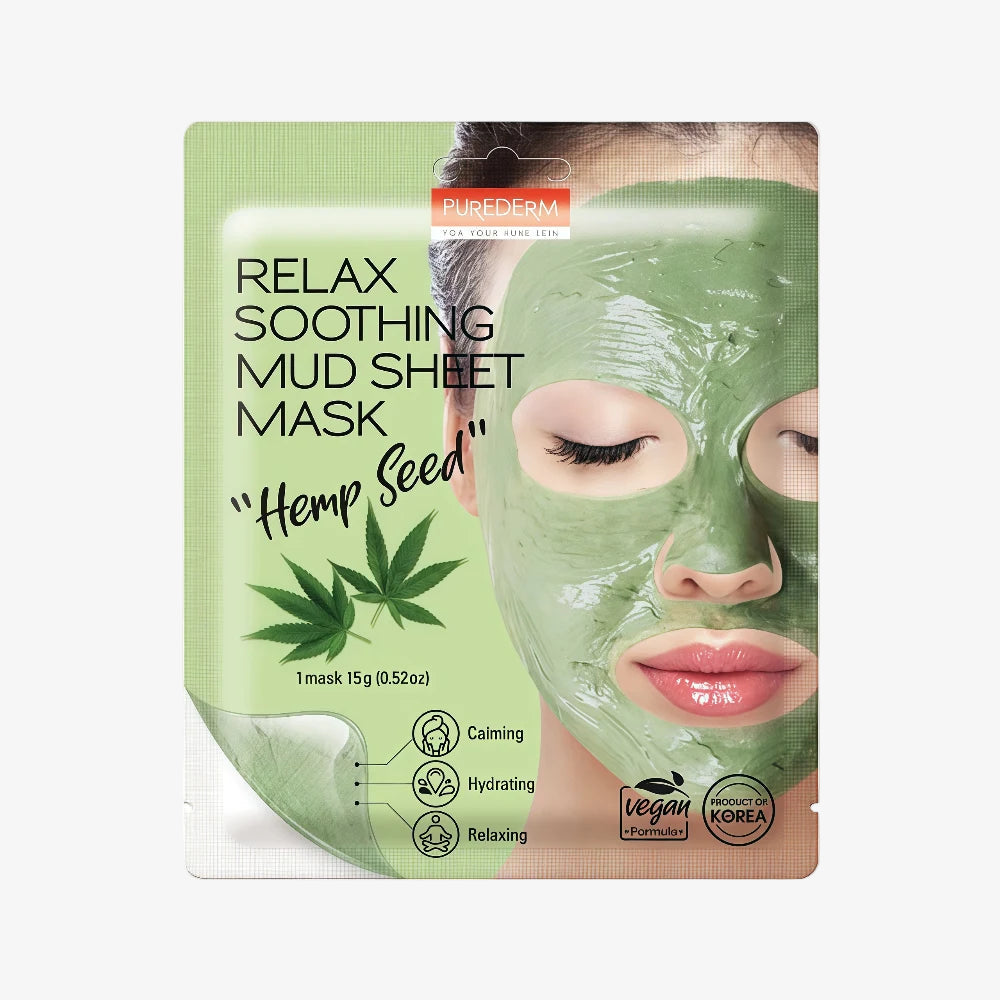 PUREDERM Relax Soothing Mud Sheet Mask Hemp Seed