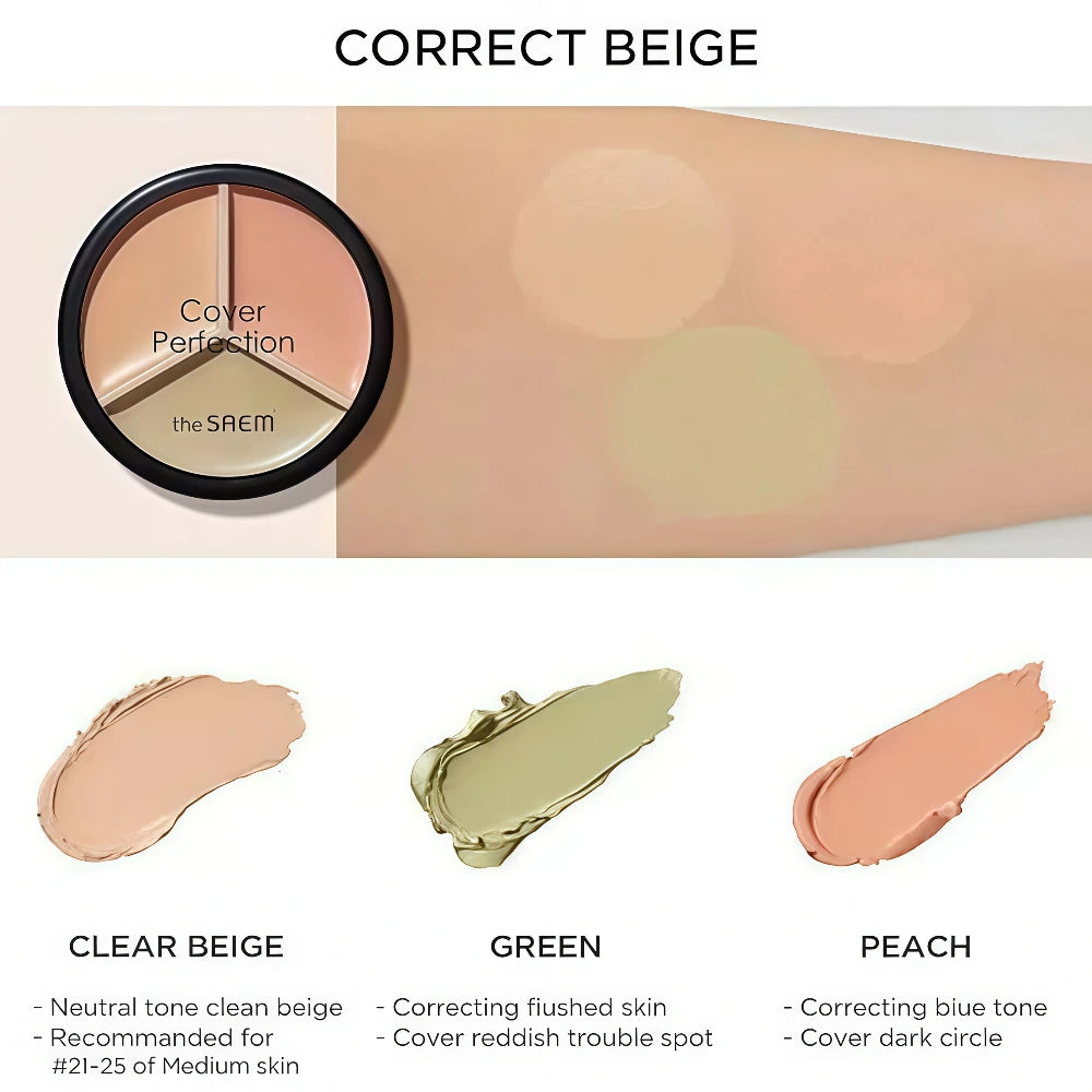 Correcteur THE SAEM Cover Perfection Triple Pot 01 Beige Correcteur