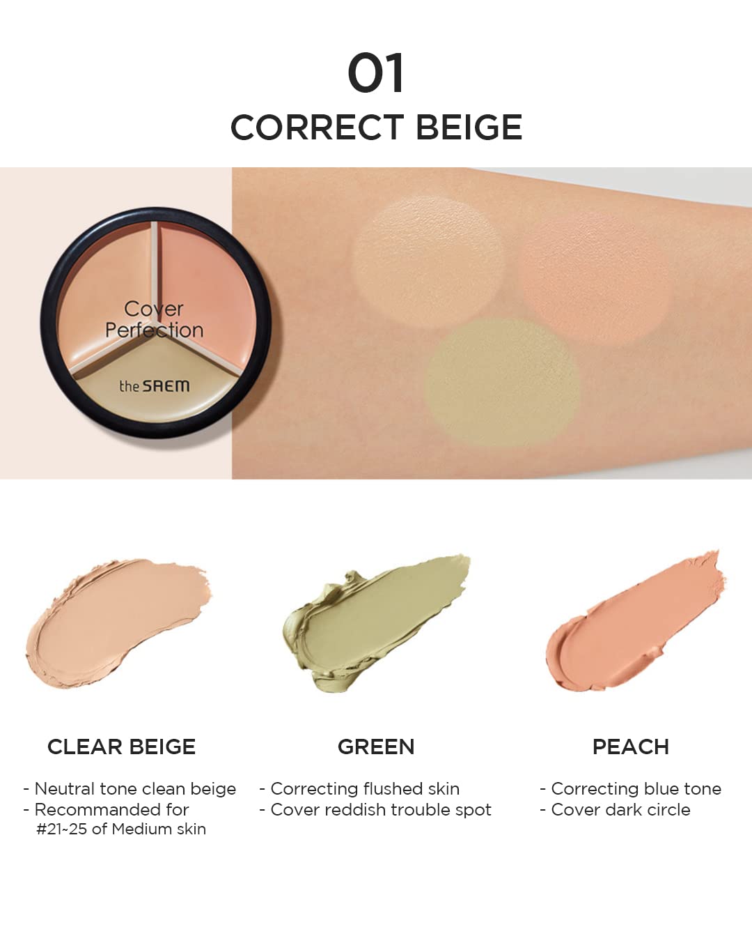 THE SAEM Cover Perfection Triple Pot Concealer Set 01 Correct Beige