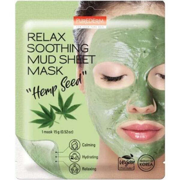 PUREDERM Relax Soothing Mud Sheet Mask Hemp Seed