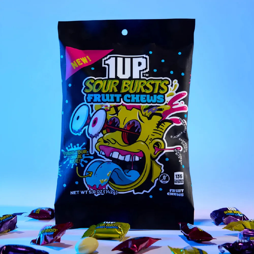 1UP Sour Bursts Fruit Chews Tongue Blue 142g