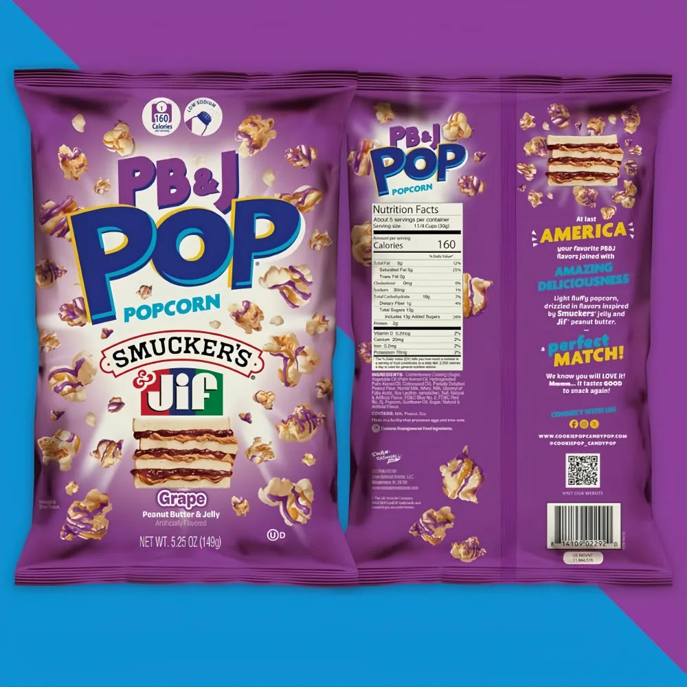 Candy Pop PB & J Smucker's & Jif Grape Popcorn 149g