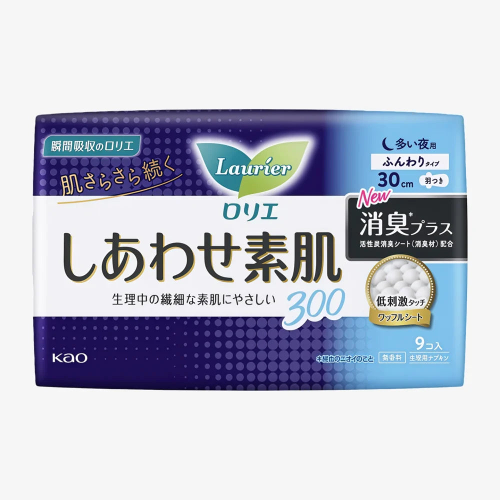 Déodorant de nuit KAO Laurier Happy Bare Skin Plume 30 cm, 9 pièces