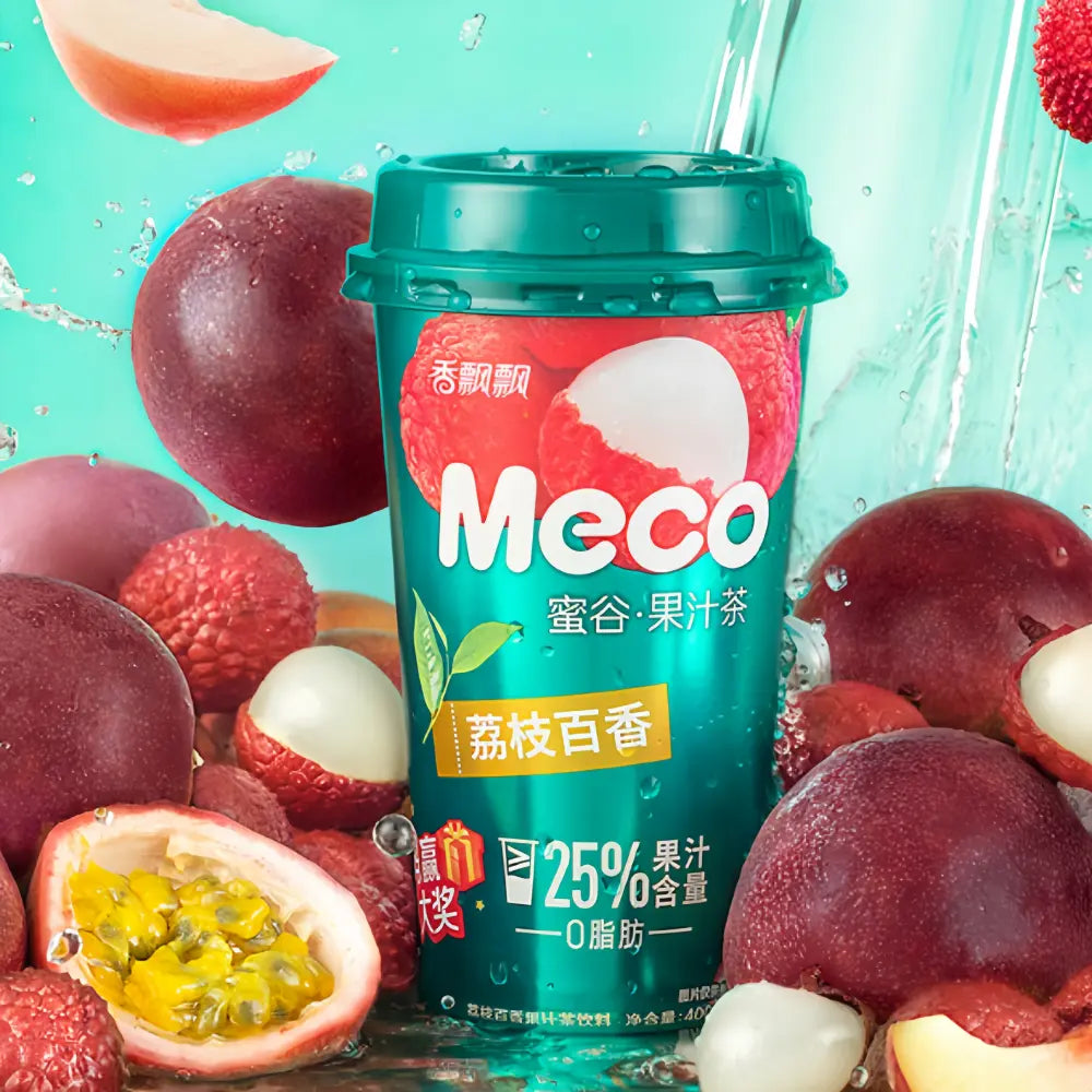 Xiang Piao Piao Meco Thé aux fruits, saveur litchi et fruit de la passion, 400 ml