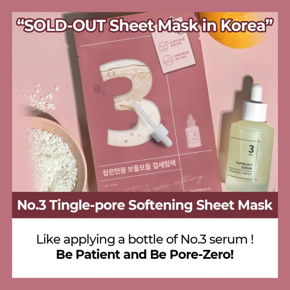 Masque en tissu adoucissant Tingle-Pore NUMBUZIN NO. 3 (4 unités)
