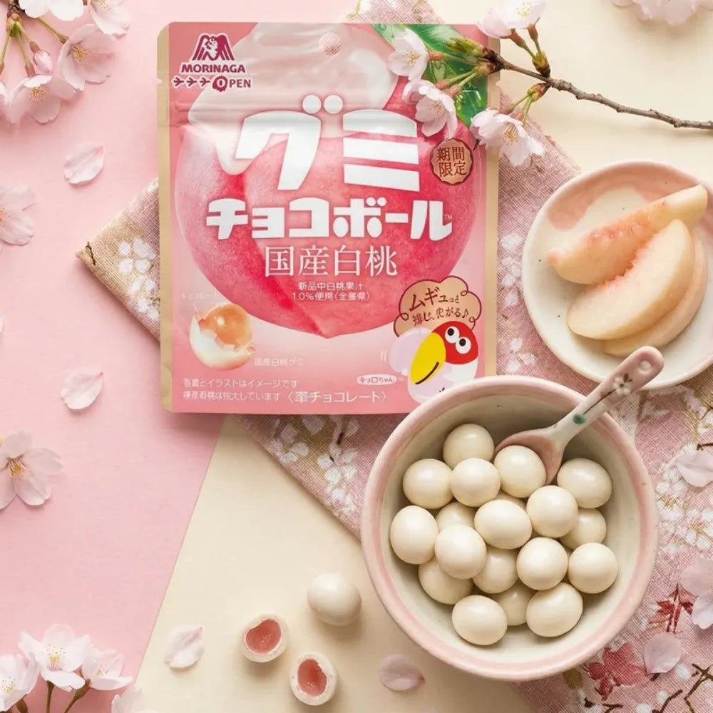 MORINAGA Gummy Chocolate Balls White Peach Flavor 47g
