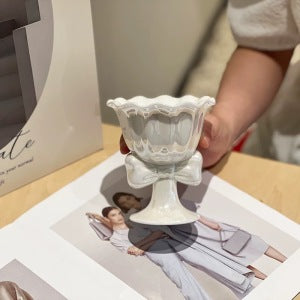 Tasse en céramique découpée au laser en forme de nœud papillon en pétale de fleur (BLANC)