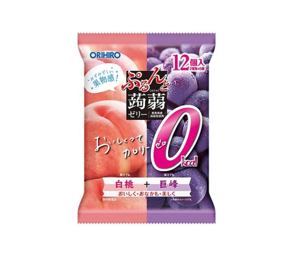 Gelée de konjac ORIHIRO saveur pêche et raisin 20 g x 12