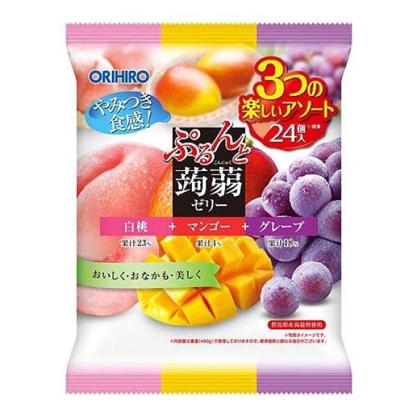 Gelée de konjac ORIHIRO saveur pêche, mangue et raisin 20 g x 24
