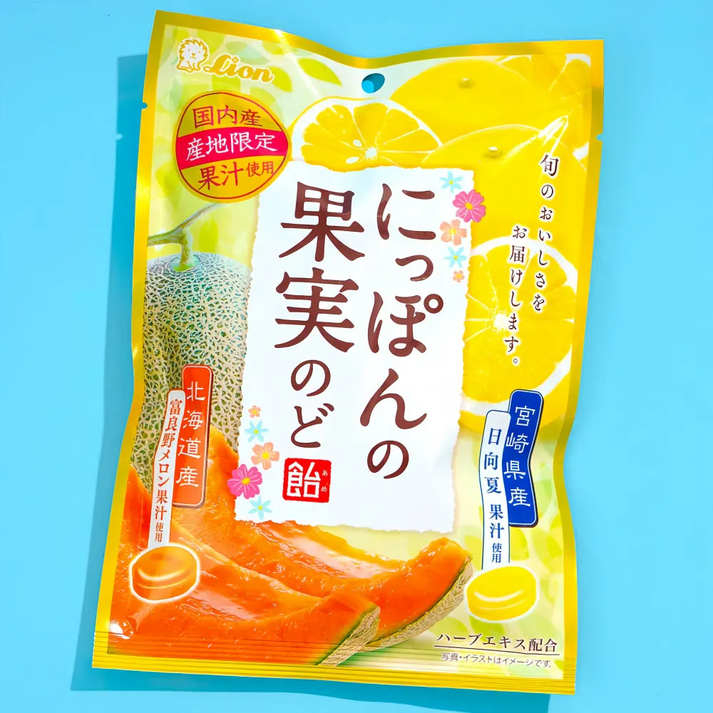 LION Confectionery Fruit Cough Drop Furano Melon & Hyuhanatsu 71g