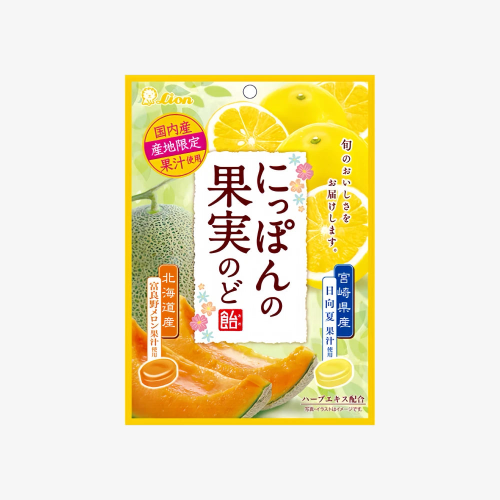 LION Confectionery Fruit Cough Drop Furano Melon & Hyuhanatsu 71g
