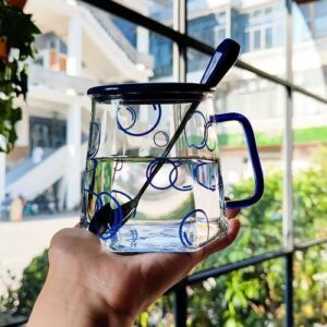 Tasse en verre transparent avec cuillère - Bleu cobalt