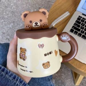 Cute Bear Lid with Straw Cup
