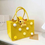 Yellow Felt Tote Bag with Pom-Poms