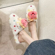 Pantoufles blanches duveteuses à pois colorés - Loopy