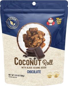 Tao Kae Noi Coconut Crispy Rolls Chocolate with Black Sesame Seeds 100g