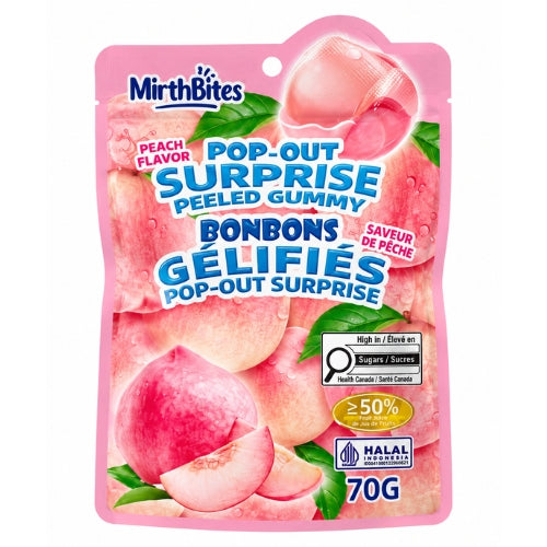 MirthBites Pop-out Surprise Peeled Gummy Peach Flavour 60g