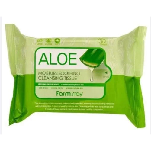 FARM STAY Lingettes Démaquillantes Apaisantes Hydratantes à l'Aloès 30 Feuilles