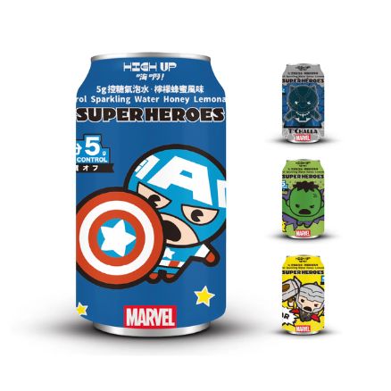 HIGH UP Low Sugar Sparkling Water Lemon Honey Flavor Marvel Chibi 330ml