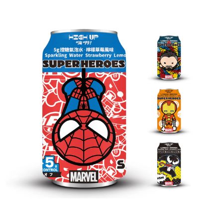 HIGH UP Low Sugar Sparkling Water Lemon Strawberry Flavor Marvel Chibi 330ml