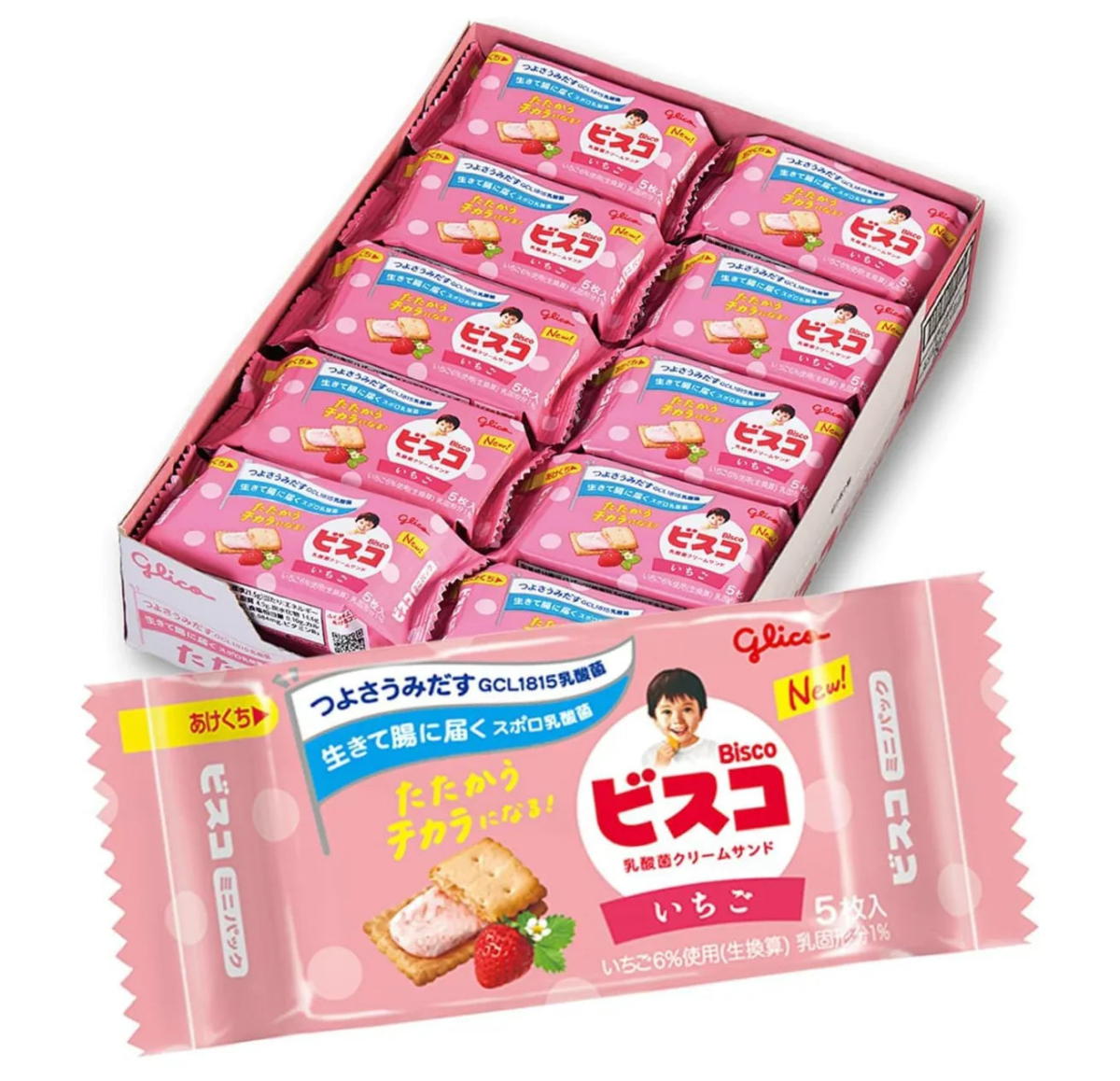 GLICO Bisco Cookie Strawberry Milk Flavor 155g